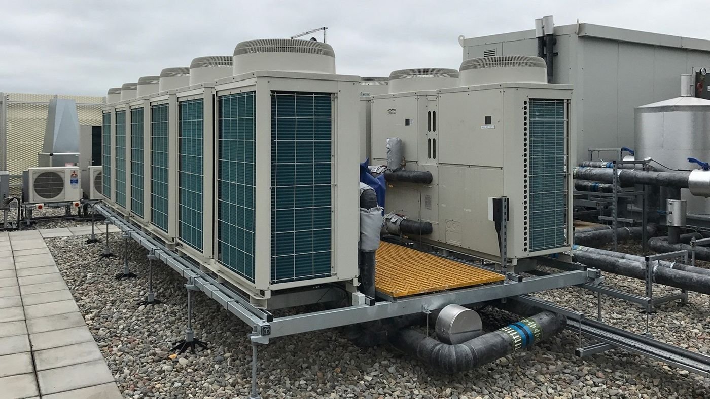 Commercial heat pumps on a roof